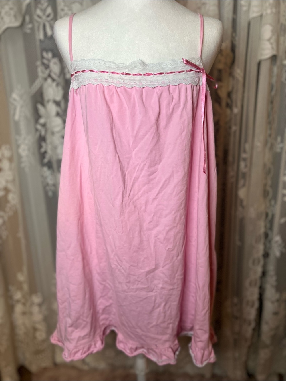 Victoria's Secret Pink Lace-Trim Night Chemise 100% Cotton Large